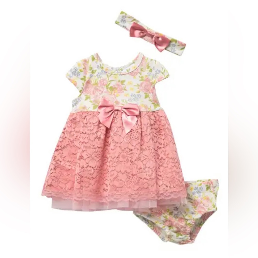 NICOLE MILLER NEW YORK Floral Bodice Dress & Headband Set Toddler Baby Girls